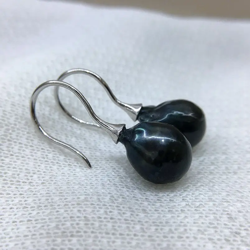 Black Pearl Earrings Natural Freshwater Pearls 925 Sterling Silver Fish Hook Style Simple Style Women's Earrings