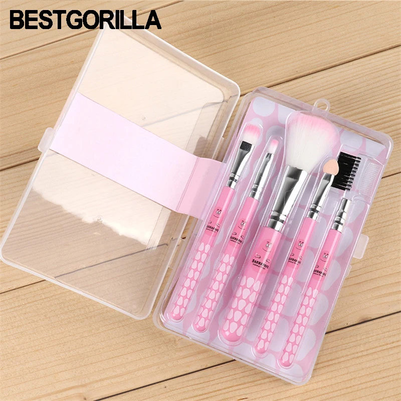

Hot 5pcs/set cosmetic brush Gradient Color Pink Powder foundation Makeup Brushes hello kitty Make up Brush Set with retail Box