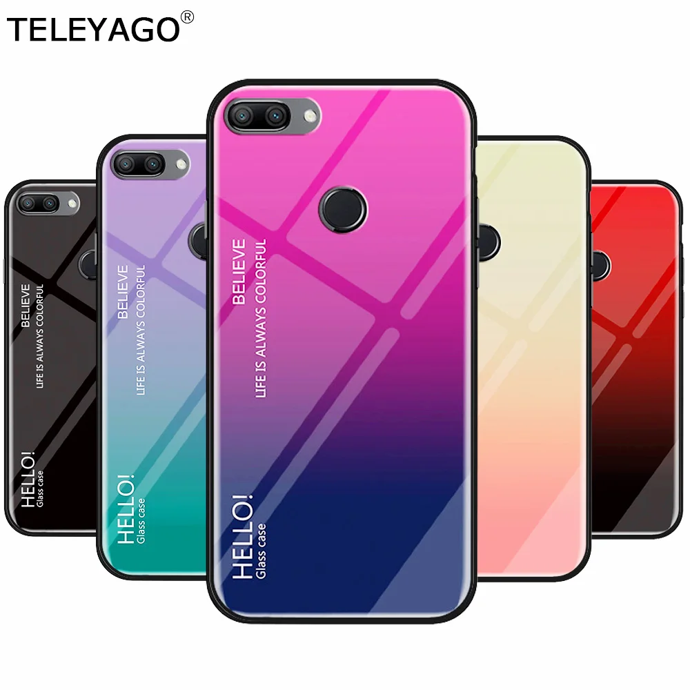 For Huawei Honor 10/Honor10 Lite/Honor 9 Lite Case Gradient Color Tempered Glass Silicone Soft Frame Shockproof Phone Cover |