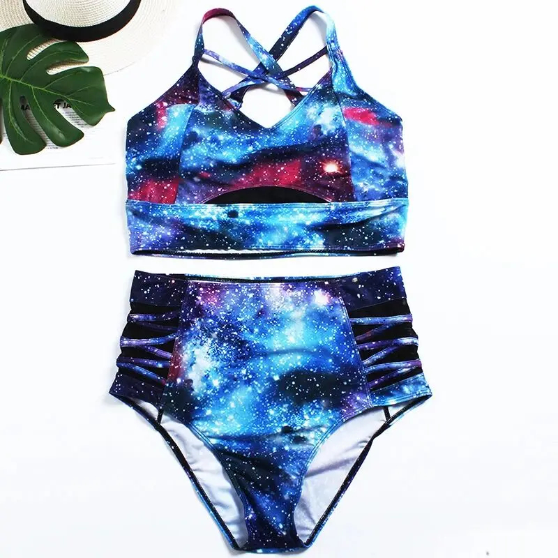 

Women's Halter Bandage Print Plus Size Bikini Set Bathing Swimsuit