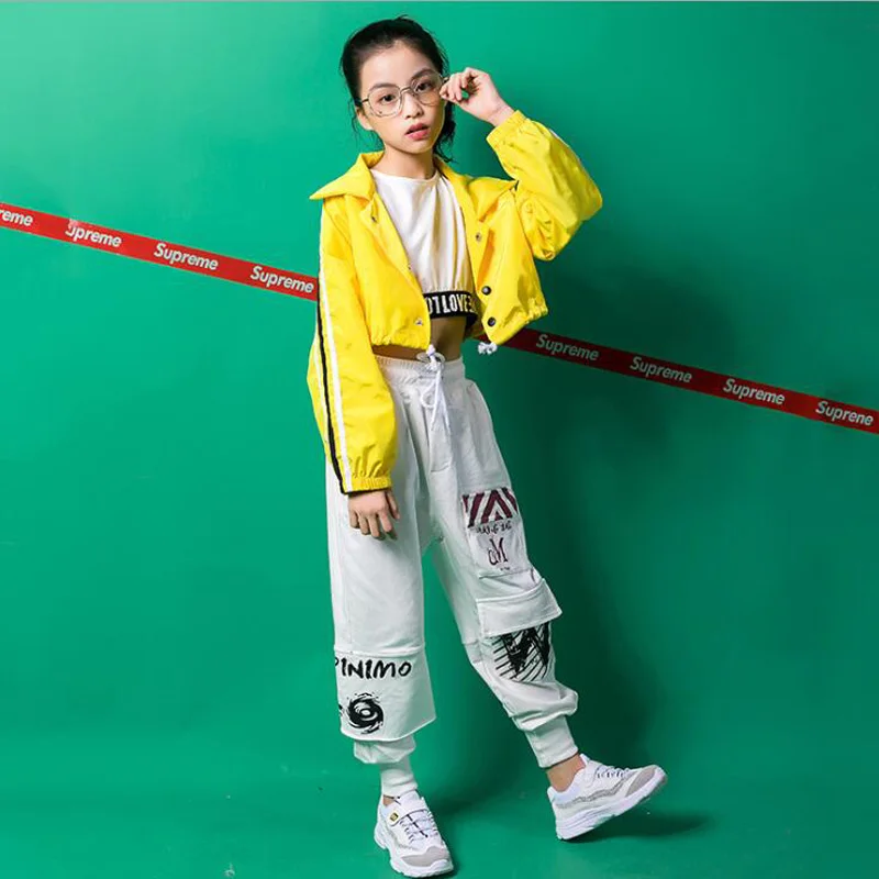 Girls Loose Jacket Jazz Dancing Costumes Clothing Suits Kids Ballroom Hip Hop Dance Outfits Stage wear Performance Clothes