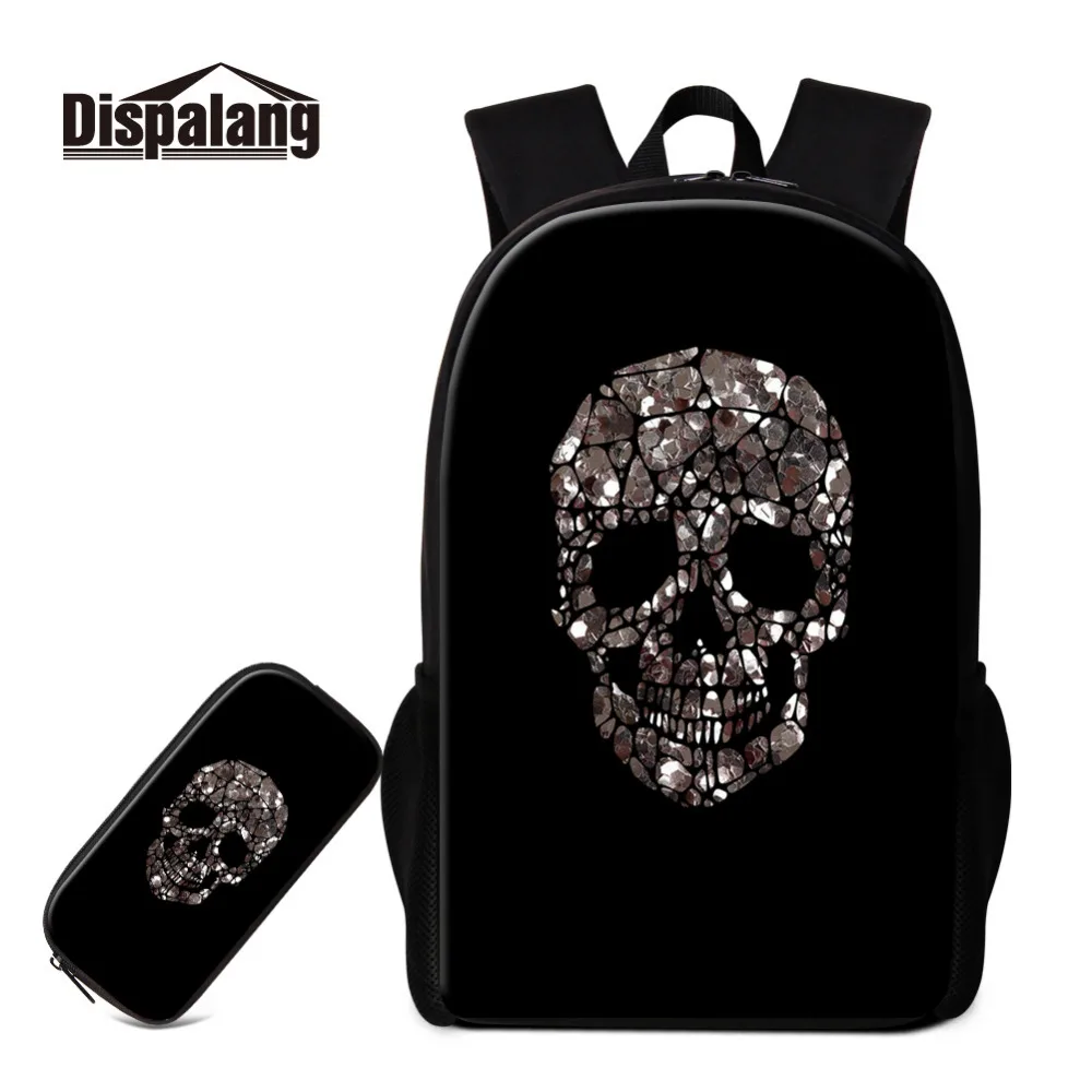 

Dispalang Women Men Backpacks Pencil Bag 2 Pcs/set School Backpacks Schoolbag For Teenagers Cool Skull Print Student Book Bag