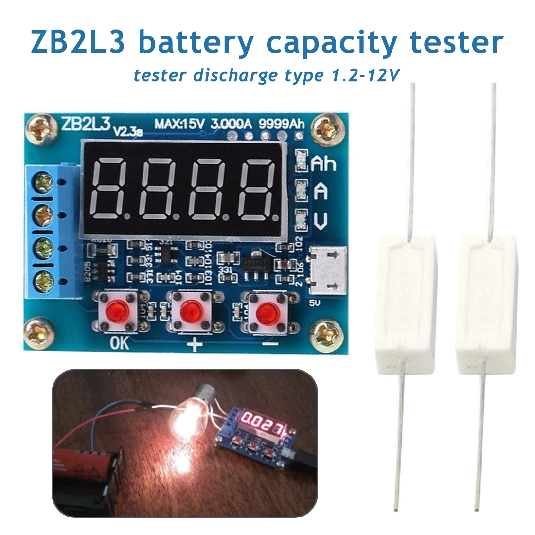 

1.2-12V ZB2L3 Li-ion Lithium Lead-acid Battery Capacity Meter Discharge Tester Analyzer Battery Tester