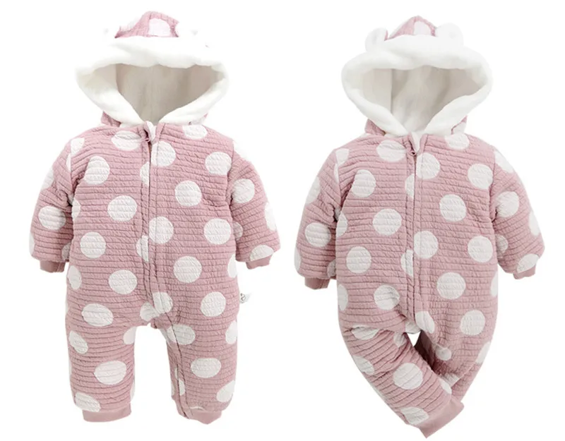 Bay Boys and Baby Girls Polka Dot Hooded Rompers Newborn Cotton Comforatable Class A Jumpsuits Long Sleeve Winter Outwear01