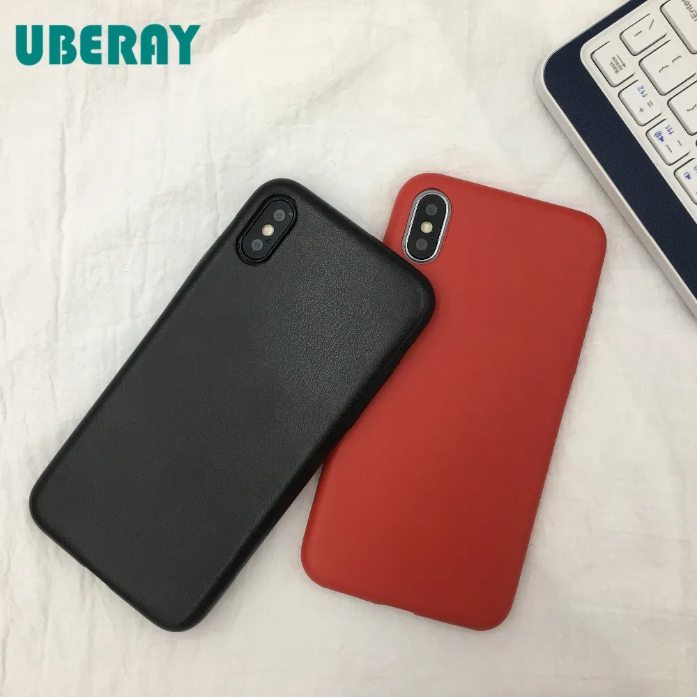 UBERAY Роскошный чехол для iphone 7 X кожаный мягкий ТПУ капа красный черный простая