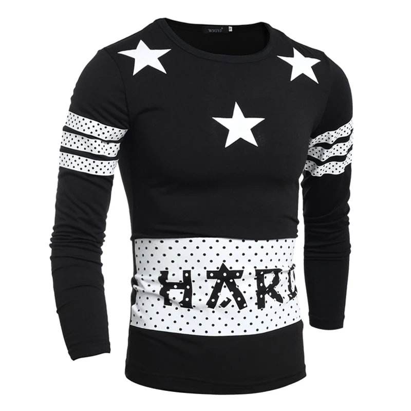 T Shirt Men 2017 Men'S Fashion Star Printing T Shirt Long Sleeve T Shirt Men Leisure Slim Men T-Shirt Tees&Tops male  M-XXL  QAQ