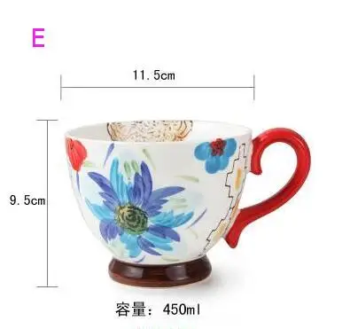 Nordic Coffee Cup Breakfast Cup Hand Painted Soup cup Creative Ceramics Mugs Cereal mugs Water Cups Relief mug CL09282206 - Цвет: E