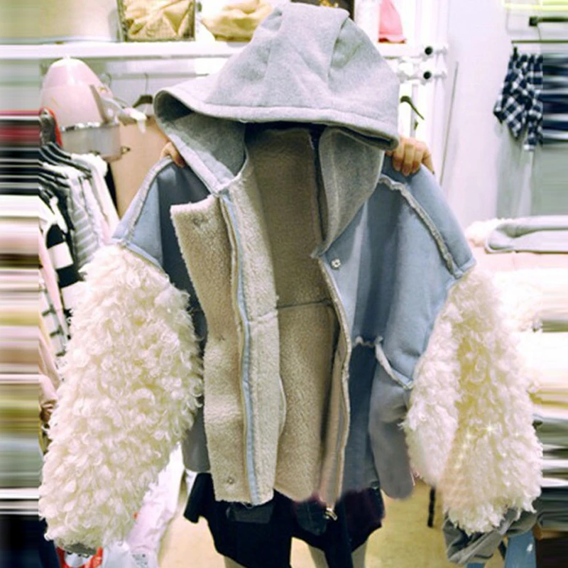 Овечья шерсть, комбинированное замшевое пальто для женщин, Осень-зима, свободная утолщенная и теплая куртка, студенческое корейское пальто, куртка-бомбер
