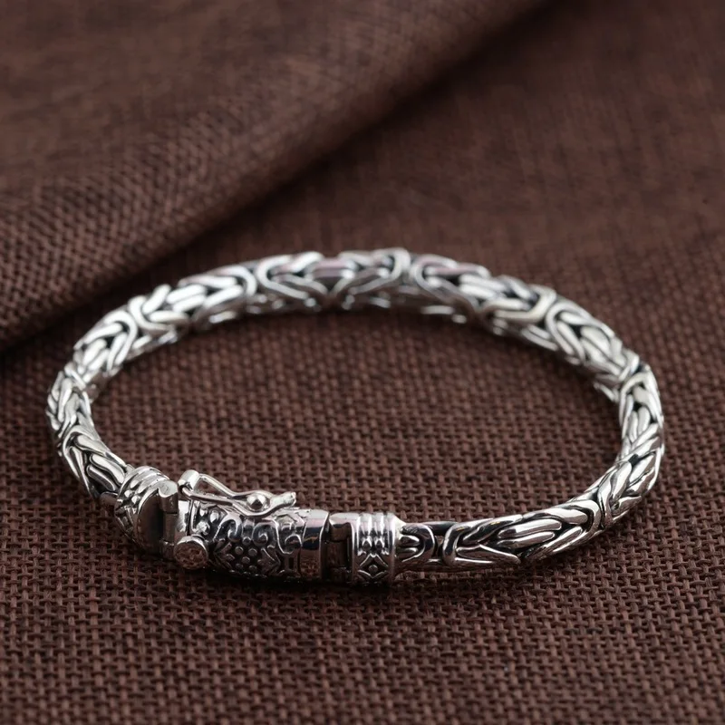 

Thai silver wholesale S925 pure silver bracelet peace grain character male money bracelet