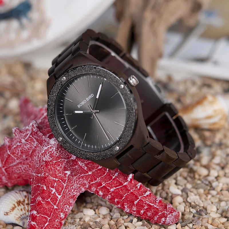 BOBO BIRD Men Watch Bamboo Wooden WristwatchesMale kol saati relojes hombre With Wood Links In Gift Wood Case Custom logo