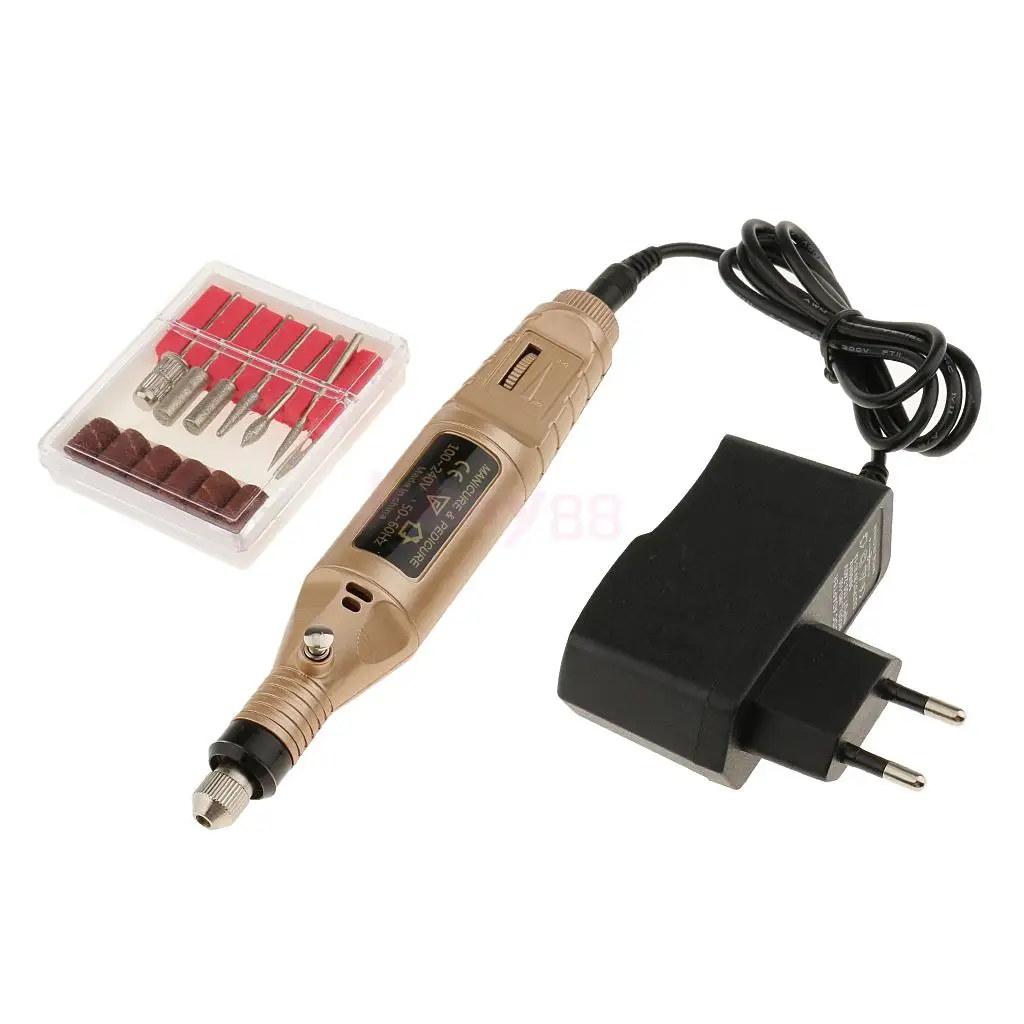 Портативный мини маникюрный набор, электрическая пилочка для ногтей, дрель, набор, EU Plug Gold
