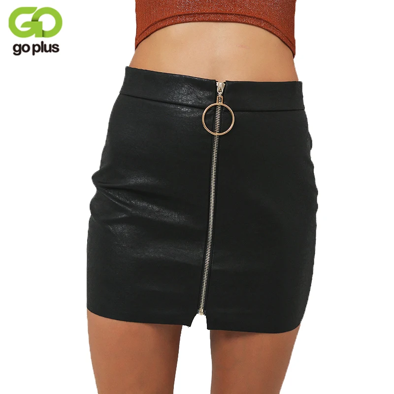 

GOPLUS Sexy High Waist PU Leather Pencil Skirt Women Vintage Ring Zipper Short Skirt Casual Black Slim Empire Mini Retro Skirts