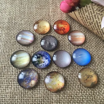 

12/14/16/18/20/25/30mm Nine planets DIY Round Glass Cabochon Domes Flat back Glass beads Jewelry Finding Cameo Pendant Settings