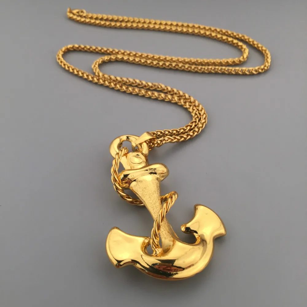 Fashion Gold Anchor Pendant Hip Hop Bling Charm Good Golden Cuban Chain