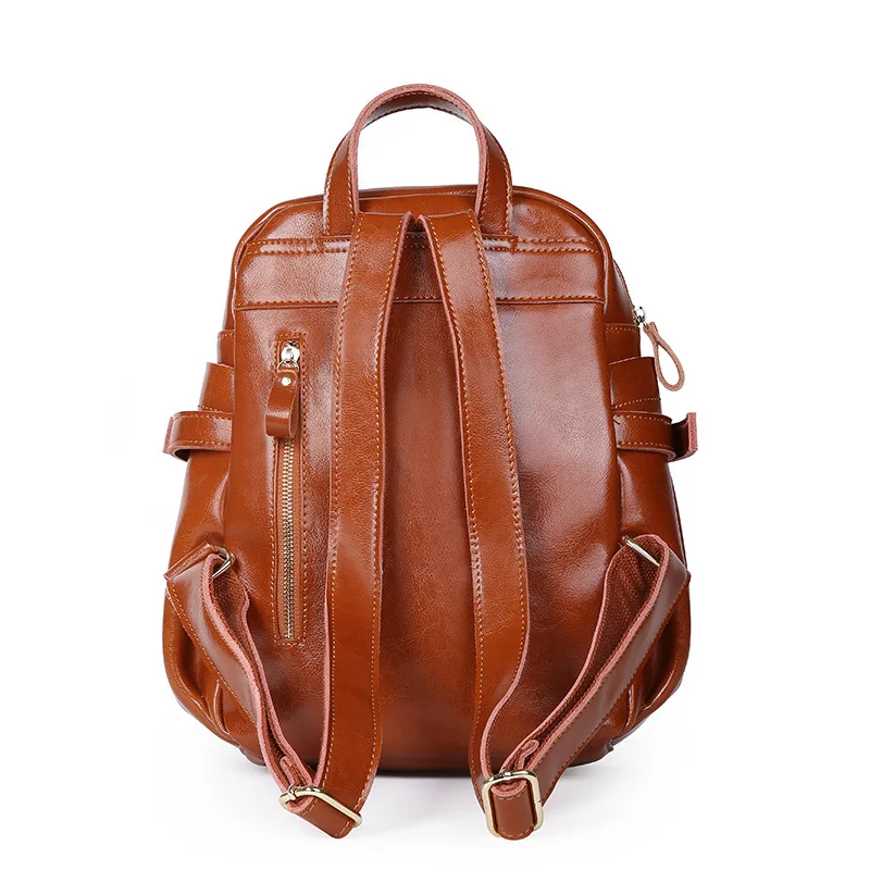 Fast Shipping Vintage Classic Oil Wax Cowhide Real leather Women's Backpacks Female Genuine Leather Ladies Casual Backpack Bags