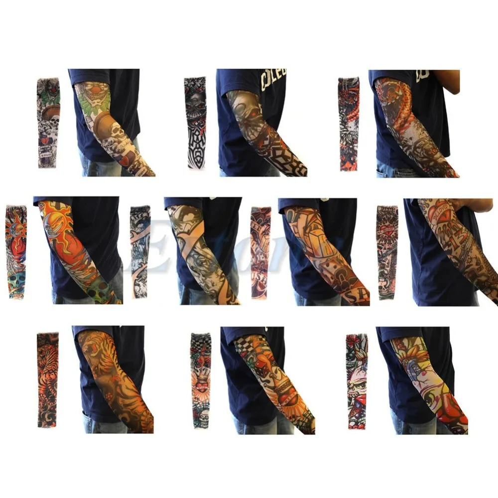 10pcs Fake Temporary Party Tattoo Slip on Sleeves Body Art Arm Covers Stockings |