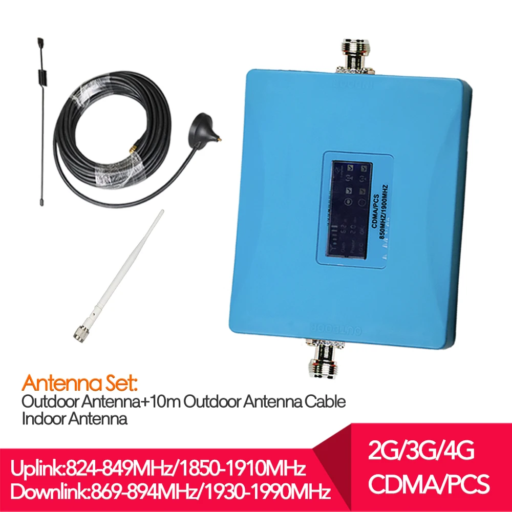 

2G 3G 4G Mobile Signal Booster repeater 850mhz PCS 1900mhz Dual Band 62dB Gain Cell Phone Amplifier Repeater + Antenna Full sets