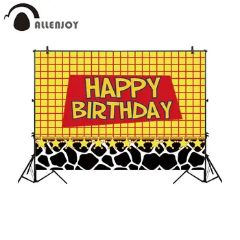 

Allenjoy photography backdrop cow pattern star yellow lattice birthday party background photocall photo sessions photobooth