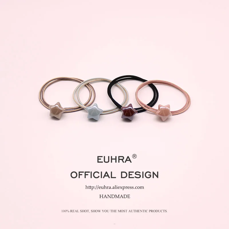 

EUHRA 4 Colors Elastic Hair Bands Basic Pentagram Five-pointed Star High Elasticity Women Girls Hairband Children Rubber Band