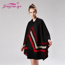Jinjin.QC Women Striped Fashion Poncho Echarpe Foulard Femme Winter Cashmere Pashmina and Cape Warm Ponchos Drop Shipping