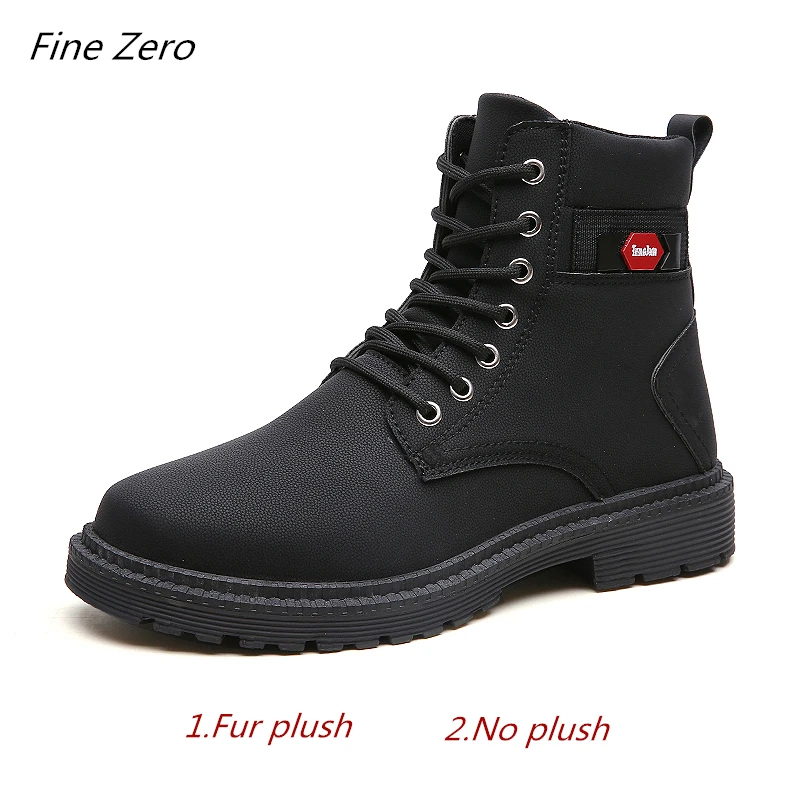 

Mens Leather Outdoor Shoes Spring Autumn Boot Motorcycle Casual Fashion Ankle Boot Male Winter Shoes Plush Fur Warm Soft