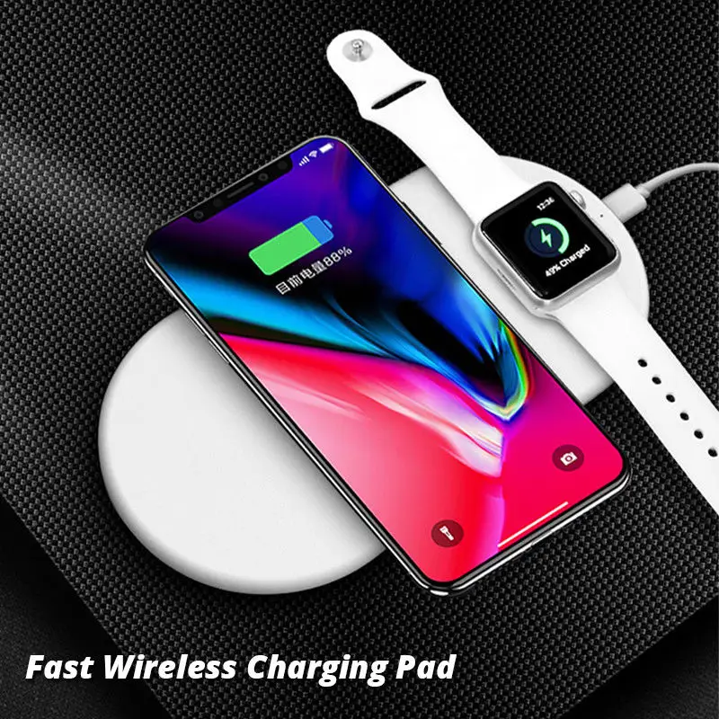 

2 in 1 QI Wireless Charger pad for apple watch iphone X dock station Quick Fast 7.5W Charging for samsung HTC LG USB port