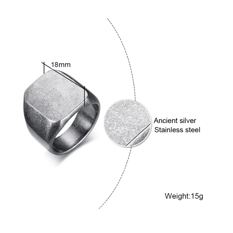 Новое мужское квадратное старинное серебряное кольцо из нержавеющей стали в стиле ретро серое простое печатное кольцо