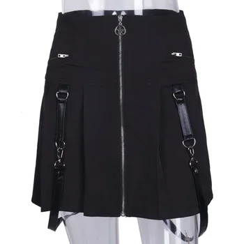 

Black Vintage Steampunk Skirts Women Retro Zipper Buckles Club Wear Punk Gothic Skirt 2019 Summer Party Bottoms Lolita Skirts