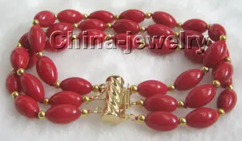 

Shining 8" 3row 11x7mm perfect quality red coral bracelet @^Noble style Natural Fine jewe SHIPPING 6.02