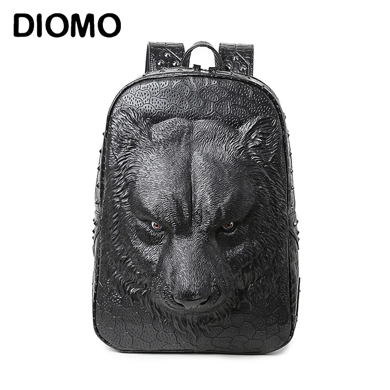  DIOMO cool women backpack shoulder bags 3D tiger backpack for teenage girls high quality pu leather