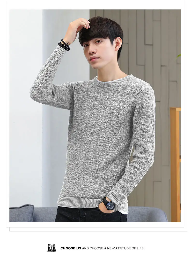 2019 Autumn False Two-piece Pullover Men Cotton Thicken Knitted Sweater Men Winter Simulation 2 Mens Sweaters Male Drop-shipping 09