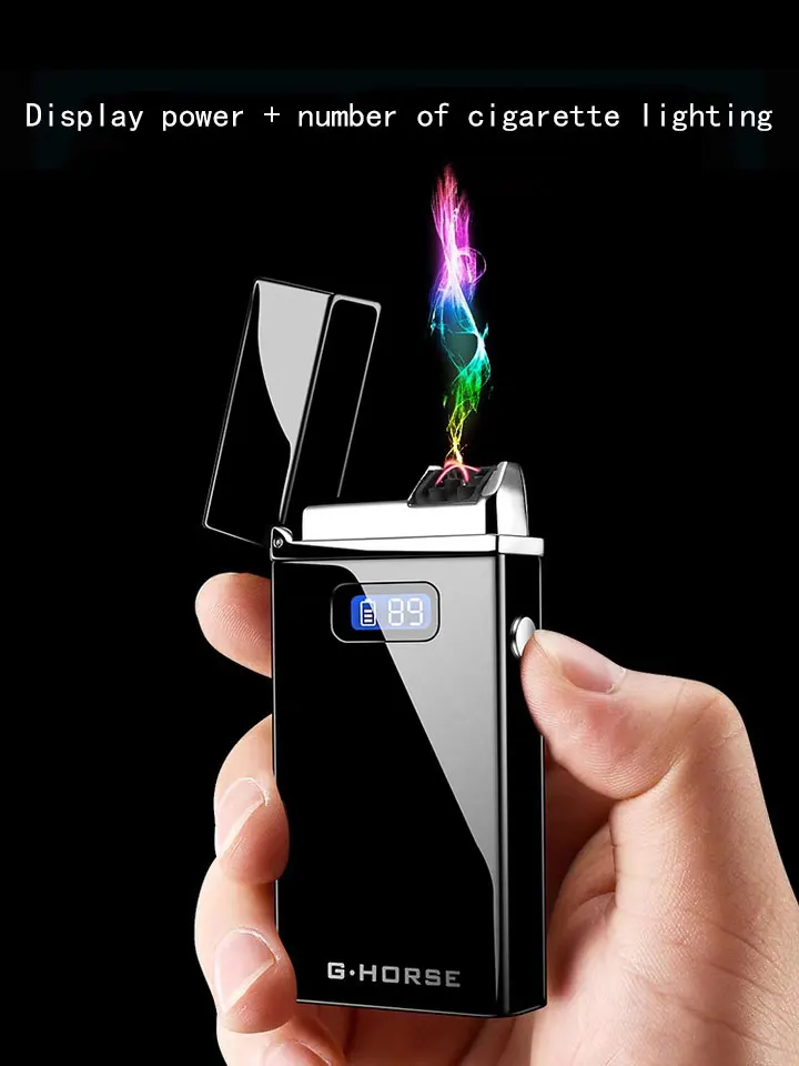 

35*75mm Display Power Customizable Plasma Lighter Windproof USB Charge Flameless USB Charge Cigarette Creative Personality Gifts