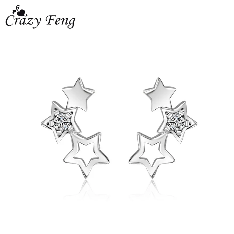 Crazy Feng, новые серьги, серебряные цвета, звезды, с кристаллами, серьги-гвоздики для женщин, милые ювелирные серьги, подарок на день Святого Валентина