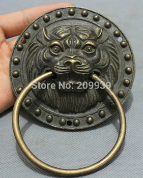 

huij 006675 Chinese Bronze Copper Carved FengShui Lion Head Statue Palace Mask Door Knocker (A0314)