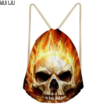 

Customized Harajuku Drawstring Bag Skull Pattern Small Women Backpack String Shoulder Storage Bags for Female Men Cinch Bags