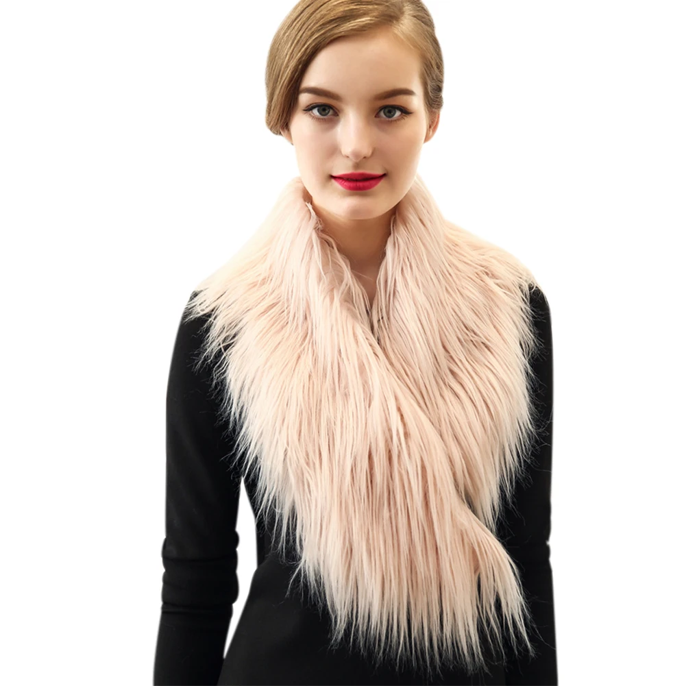 Winter Women Fake Fur Collar Shawl Scarf Solid Color Thick Warm Shawl Luxury Elegant Brand