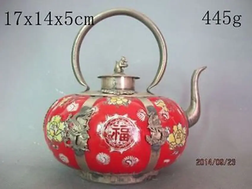 

2pcs handwork Red porcelain teapot Silver Monkey lid Garden Garden Decoration 100% Tibetan silver Bronzeroom Art Statue