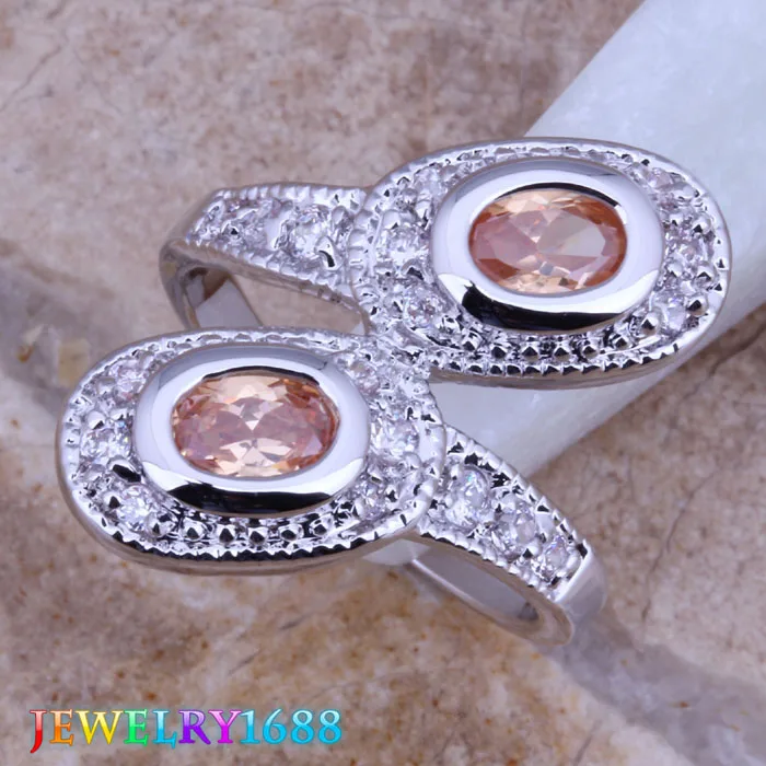 Meraviglioso Champagne Morganite Bianco Della Cz Placcati Argento Ring Size 6 / 7 / 8 / 9 D215