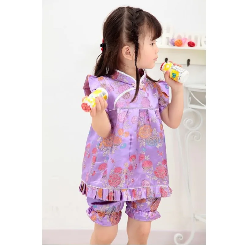 QIPAO/комплекты золотистого цвета для девочек Лето 2018 Комплект одежды маленьких