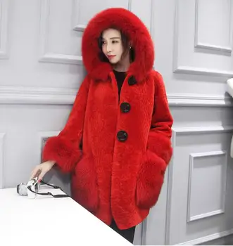 

2017 autumn and winter imitation fur women's coat hooded fox fur luxury long coat fashion temperament fur coat