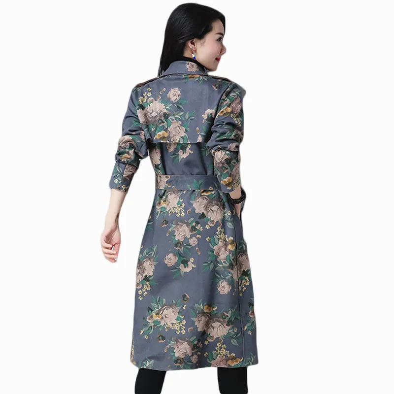 

2017 new arrival women autumn fashion youth trench vintage floral personalized loose coat female coat suit collar overcoat ZL778