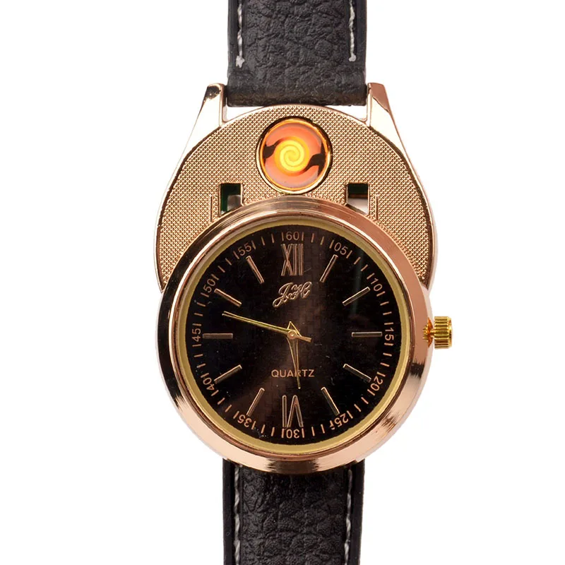 

2018 Hot New 2 in 1 Casual USB Lighter Men's Quartz Wristwatches with Windproof Flameless Cigarette Cigar Lighter men Watches