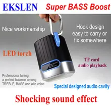 EKSLEN P1 Bluetooth Speaker with Radio FM TF card Micro SD LED light torch Waterproof Promotional Outdoor Wireless MP3 for Phone
