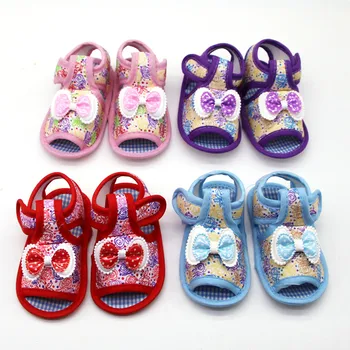 

Newborn Baby Girls Printing Bow Prewalker Soft Sole Single Shoes
