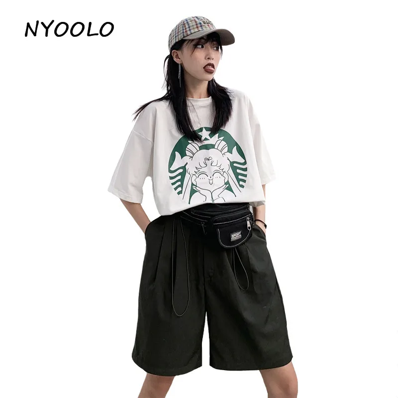 

NYOOLO Harajuku style cute Sailor Moon tee shirt Summer streetwear Loose short sleeve O neck T-shirt women clothing Casual tops