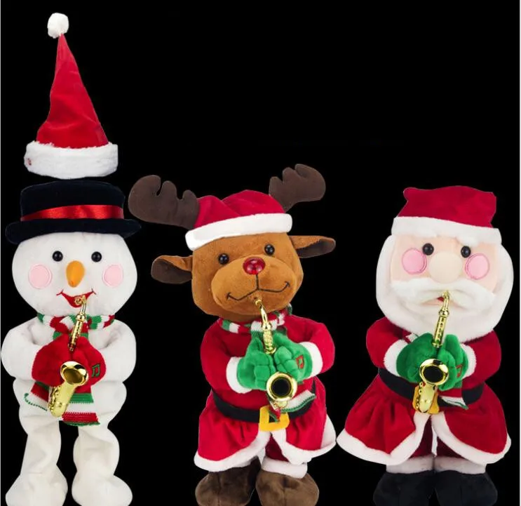 Рождественский Электрический Санта-Клаус Рождественская шляпа олень Снеговик музыка Танцующая кукла подарок игрушки украшения для детей 4 шт - Цвет: A