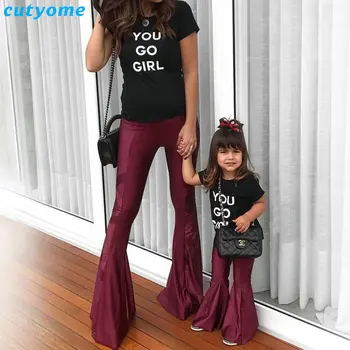 

Mother Daughter Matching Clothes Flared Trousers Pants For Mommy And Me Family Look Women Girl Mom And Daughter Leggings Outfits