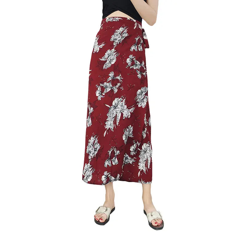 Папоротники тропическим принтом юбка с принтом комплект летней шифоновой длинная юбка с разрезами на завязках Для женщин пляжная юбка, саронг Saia - Цвет: Color 3