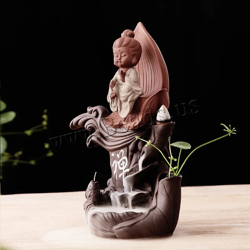 The Little Monk Censer Backflow Incense Burner Purple Sand Small Buddha Ceramic Waterfall Incense Stick Holder Simple Home Decor