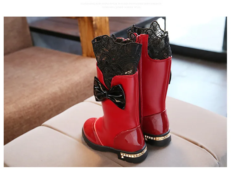 JGSHOWKITO/ботинки для девочек; теплые хлопковые детские модные ботинки; детская зимняя обувь для девочек; зимние ботинки из искусственной кожи с кружевом и бантом